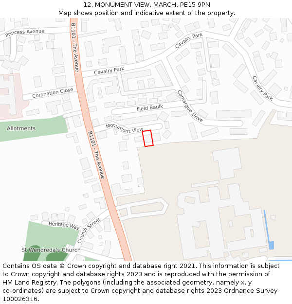 12, MONUMENT VIEW, MARCH, PE15 9PN: Location map and indicative extent of plot