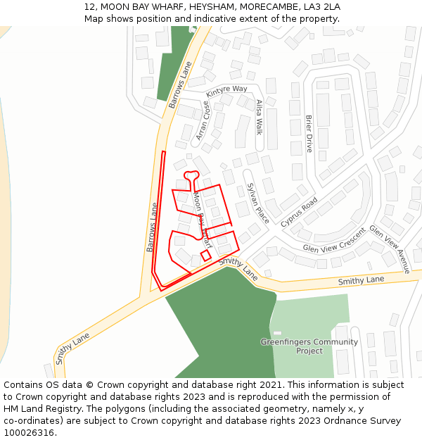 12, MOON BAY WHARF, HEYSHAM, MORECAMBE, LA3 2LA: Location map and indicative extent of plot