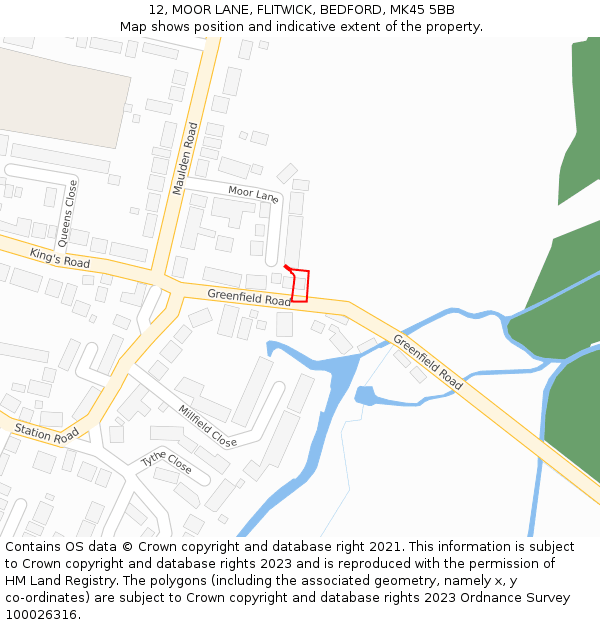 12, MOOR LANE, FLITWICK, BEDFORD, MK45 5BB: Location map and indicative extent of plot