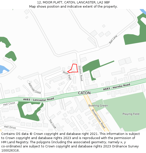 12, MOOR PLATT, CATON, LANCASTER, LA2 9BF: Location map and indicative extent of plot