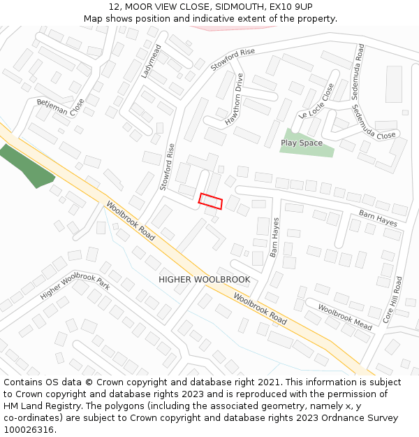 12, MOOR VIEW CLOSE, SIDMOUTH, EX10 9UP: Location map and indicative extent of plot