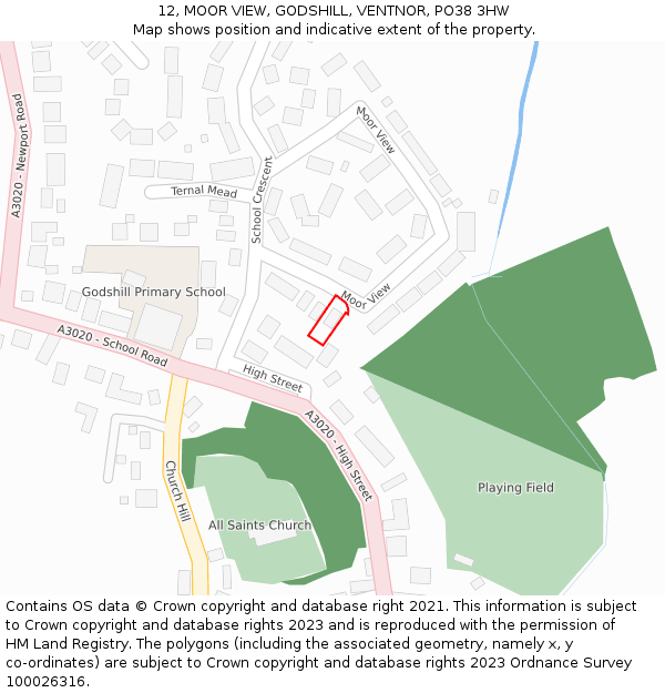 12, MOOR VIEW, GODSHILL, VENTNOR, PO38 3HW: Location map and indicative extent of plot