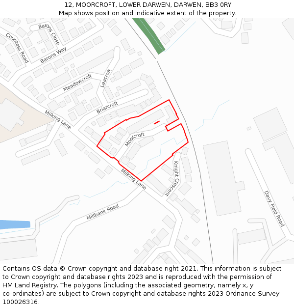 12, MOORCROFT, LOWER DARWEN, DARWEN, BB3 0RY: Location map and indicative extent of plot