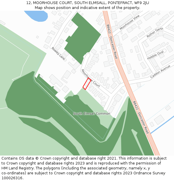 12, MOORHOUSE COURT, SOUTH ELMSALL, PONTEFRACT, WF9 2JU: Location map and indicative extent of plot