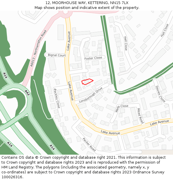12, MOORHOUSE WAY, KETTERING, NN15 7LX: Location map and indicative extent of plot