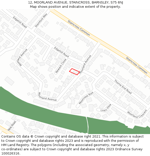 12, MOORLAND AVENUE, STAINCROSS, BARNSLEY, S75 6NJ: Location map and indicative extent of plot