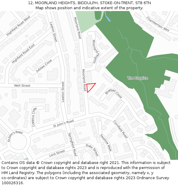 12, MOORLAND HEIGHTS, BIDDULPH, STOKE-ON-TRENT, ST8 6TN: Location map and indicative extent of plot