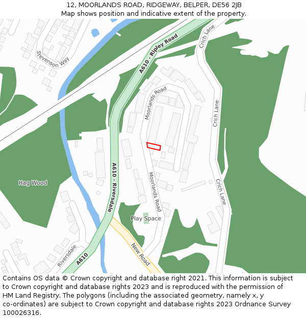 12, MOORLANDS ROAD, RIDGEWAY, BELPER, DE56 2JB: Location map and indicative extent of plot