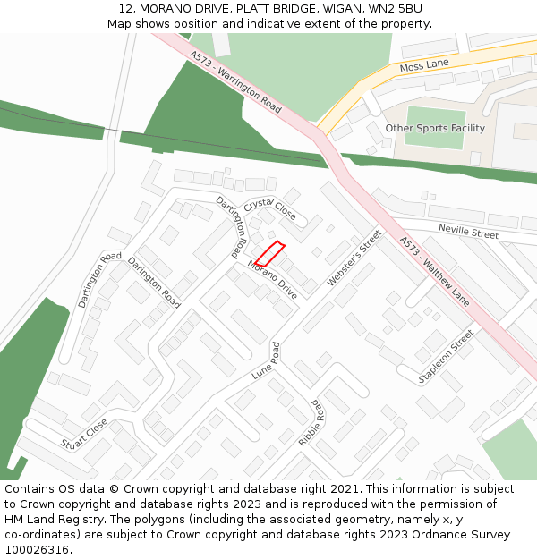 12, MORANO DRIVE, PLATT BRIDGE, WIGAN, WN2 5BU: Location map and indicative extent of plot