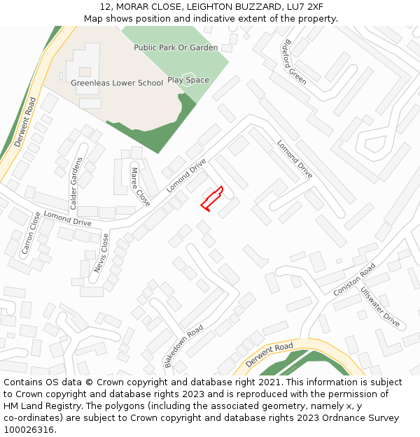 12, MORAR CLOSE, LEIGHTON BUZZARD, LU7 2XF: Location map and indicative extent of plot