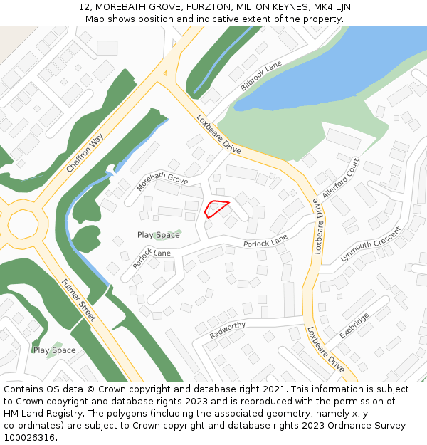 12, MOREBATH GROVE, FURZTON, MILTON KEYNES, MK4 1JN: Location map and indicative extent of plot