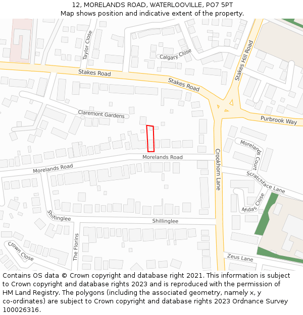 12, MORELANDS ROAD, WATERLOOVILLE, PO7 5PT: Location map and indicative extent of plot
