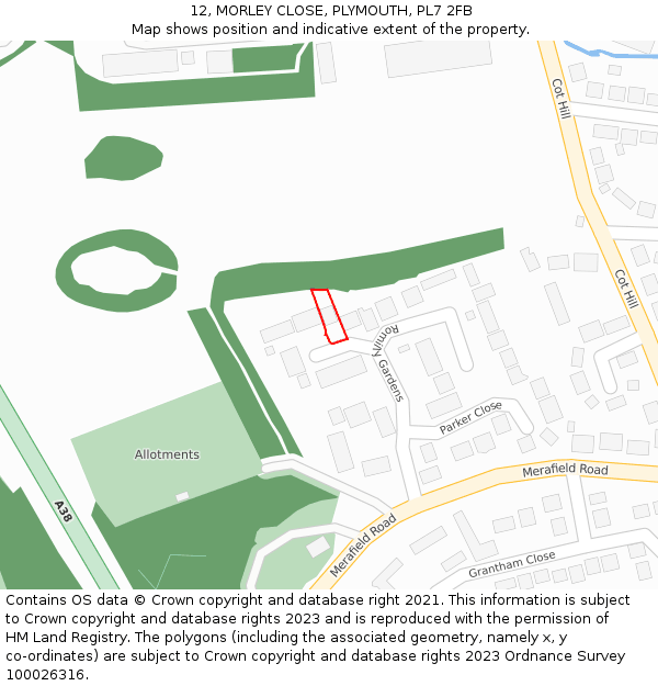 12, MORLEY CLOSE, PLYMOUTH, PL7 2FB: Location map and indicative extent of plot