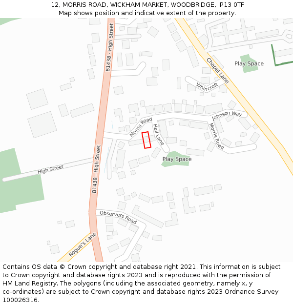 12, MORRIS ROAD, WICKHAM MARKET, WOODBRIDGE, IP13 0TF: Location map and indicative extent of plot