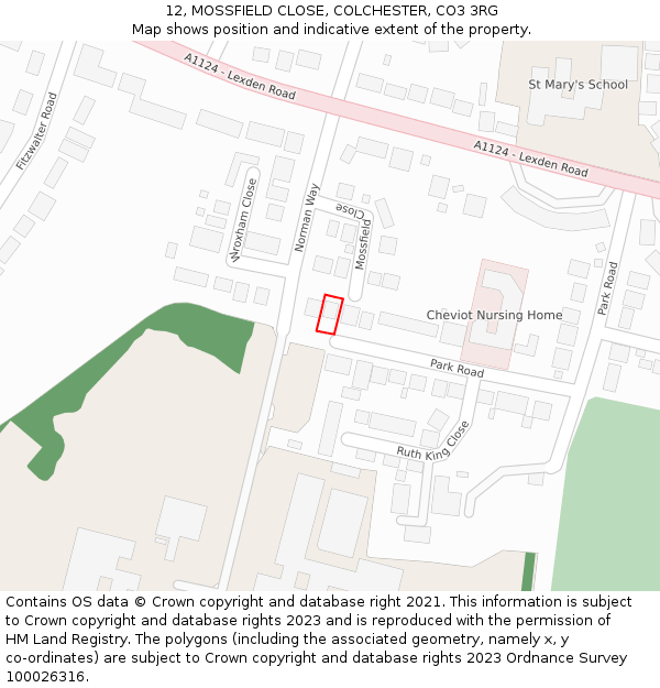 12, MOSSFIELD CLOSE, COLCHESTER, CO3 3RG: Location map and indicative extent of plot