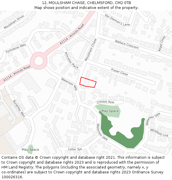 12, MOULSHAM CHASE, CHELMSFORD, CM2 0TB: Location map and indicative extent of plot