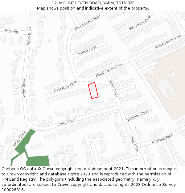 12, MOUNT LEVEN ROAD, YARM, TS15 9RF: Location map and indicative extent of plot