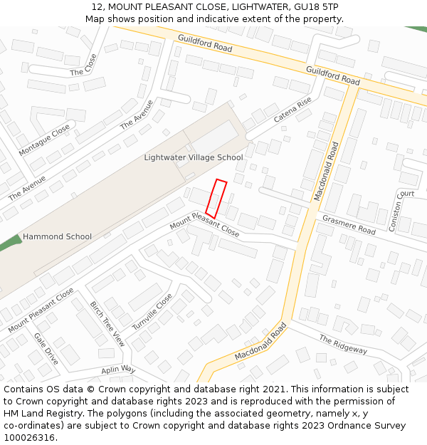 12, MOUNT PLEASANT CLOSE, LIGHTWATER, GU18 5TP: Location map and indicative extent of plot