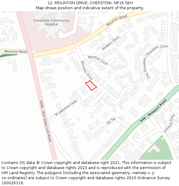 12, MOUNTON DRIVE, CHEPSTOW, NP16 5EH: Location map and indicative extent of plot