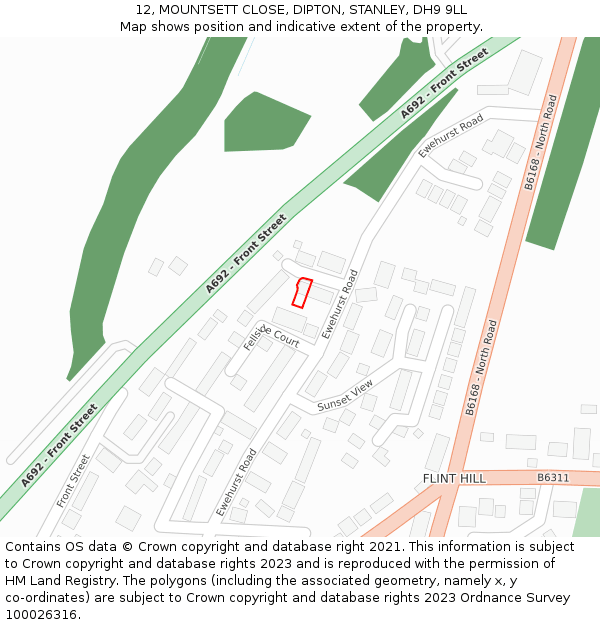 12, MOUNTSETT CLOSE, DIPTON, STANLEY, DH9 9LL: Location map and indicative extent of plot
