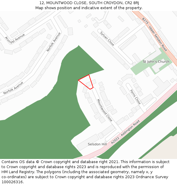 12, MOUNTWOOD CLOSE, SOUTH CROYDON, CR2 8RJ: Location map and indicative extent of plot