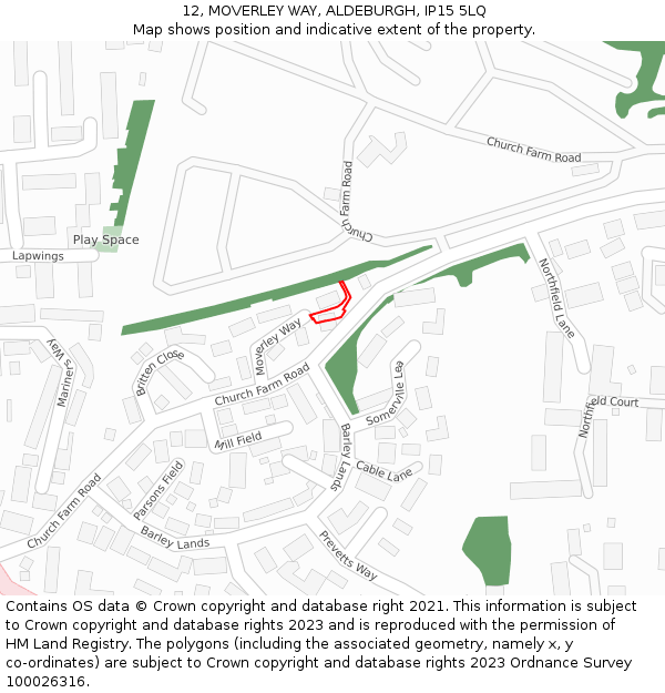 12, MOVERLEY WAY, ALDEBURGH, IP15 5LQ: Location map and indicative extent of plot