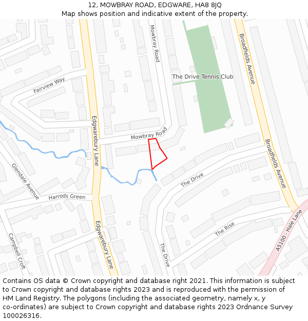 12, MOWBRAY ROAD, EDGWARE, HA8 8JQ: Location map and indicative extent of plot