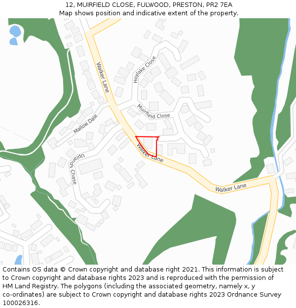 12, MUIRFIELD CLOSE, FULWOOD, PRESTON, PR2 7EA: Location map and indicative extent of plot