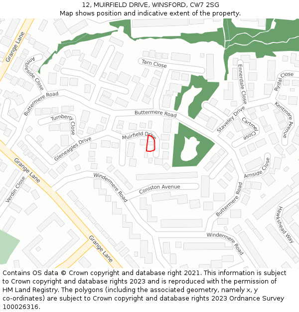12, MUIRFIELD DRIVE, WINSFORD, CW7 2SG: Location map and indicative extent of plot