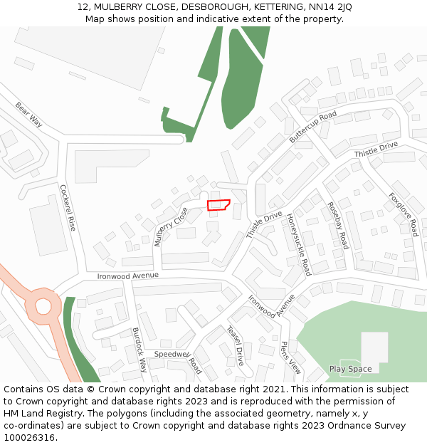 12, MULBERRY CLOSE, DESBOROUGH, KETTERING, NN14 2JQ: Location map and indicative extent of plot