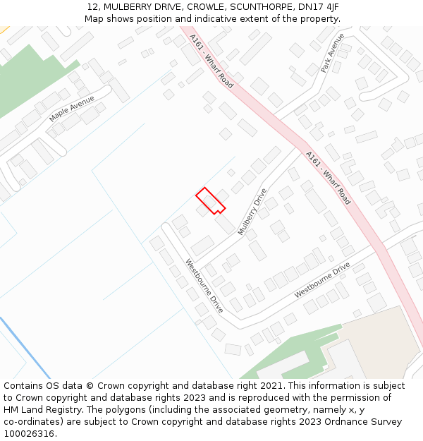 12, MULBERRY DRIVE, CROWLE, SCUNTHORPE, DN17 4JF: Location map and indicative extent of plot