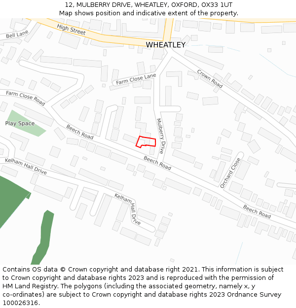 12, MULBERRY DRIVE, WHEATLEY, OXFORD, OX33 1UT: Location map and indicative extent of plot