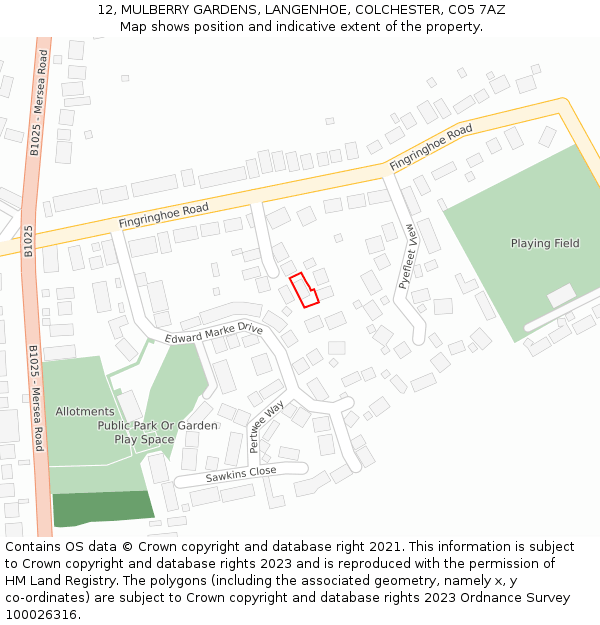12, MULBERRY GARDENS, LANGENHOE, COLCHESTER, CO5 7AZ: Location map and indicative extent of plot