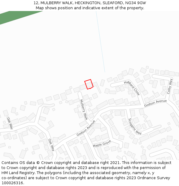 12, MULBERRY WALK, HECKINGTON, SLEAFORD, NG34 9GW: Location map and indicative extent of plot