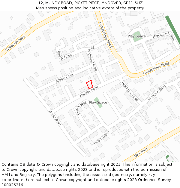 12, MUNDY ROAD, PICKET PIECE, ANDOVER, SP11 6UZ: Location map and indicative extent of plot