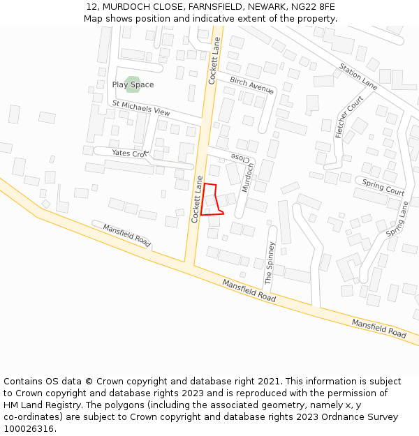 12, MURDOCH CLOSE, FARNSFIELD, NEWARK, NG22 8FE: Location map and indicative extent of plot