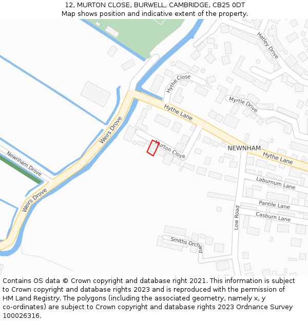 12, MURTON CLOSE, BURWELL, CAMBRIDGE, CB25 0DT: Location map and indicative extent of plot