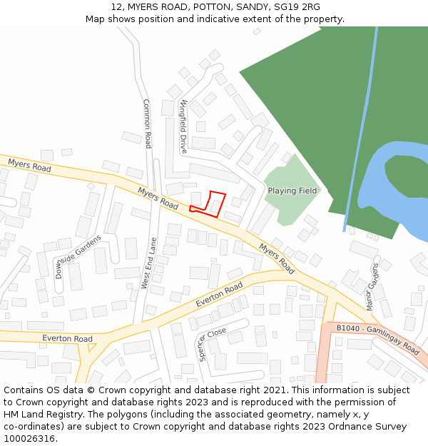 12, MYERS ROAD, POTTON, SANDY, SG19 2RG: Location map and indicative extent of plot