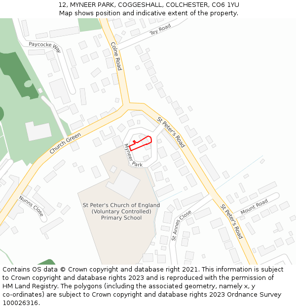 12, MYNEER PARK, COGGESHALL, COLCHESTER, CO6 1YU: Location map and indicative extent of plot