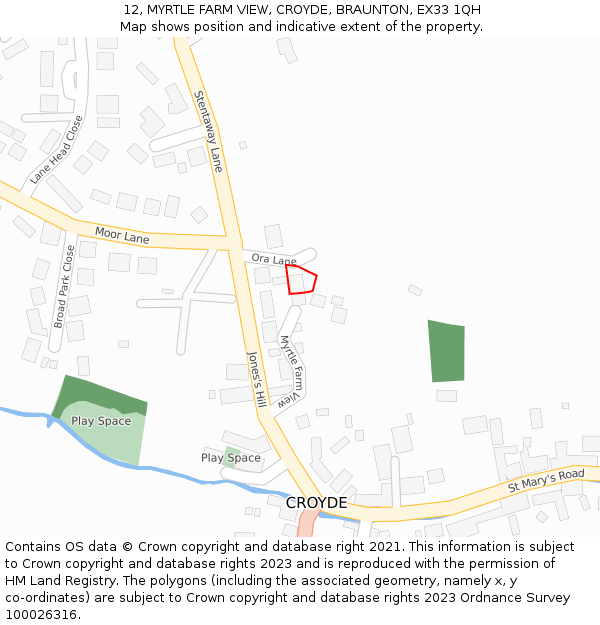 12, MYRTLE FARM VIEW, CROYDE, BRAUNTON, EX33 1QH: Location map and indicative extent of plot
