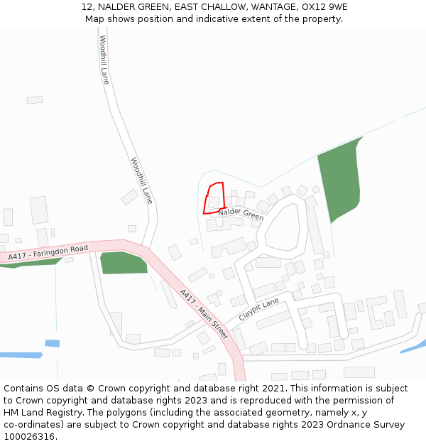 12, NALDER GREEN, EAST CHALLOW, WANTAGE, OX12 9WE: Location map and indicative extent of plot