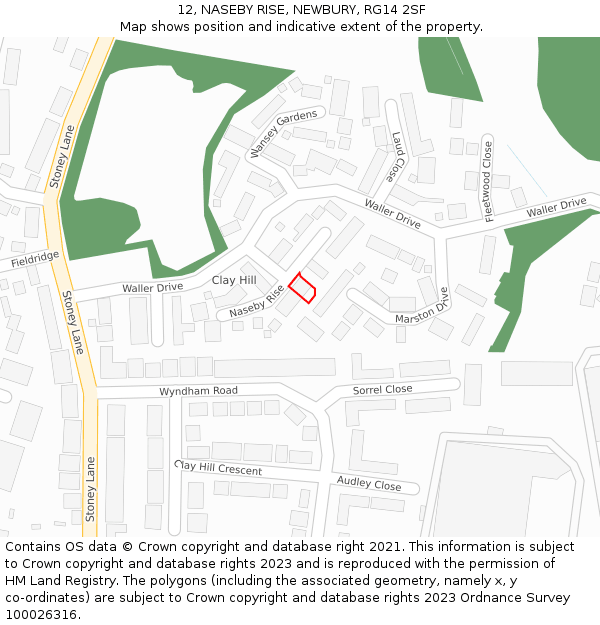 12, NASEBY RISE, NEWBURY, RG14 2SF: Location map and indicative extent of plot