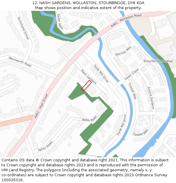 12, NASH GARDENS, WOLLASTON, STOURBRIDGE, DY8 4GA: Location map and indicative extent of plot