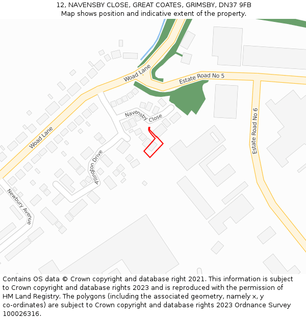 12, NAVENSBY CLOSE, GREAT COATES, GRIMSBY, DN37 9FB: Location map and indicative extent of plot