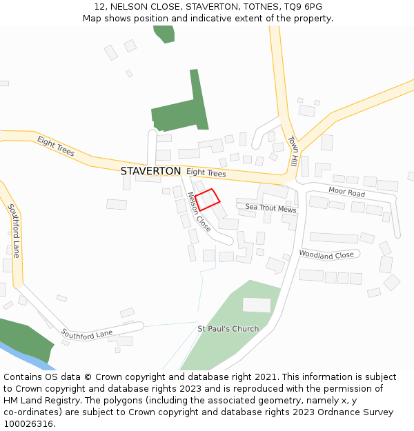 12, NELSON CLOSE, STAVERTON, TOTNES, TQ9 6PG: Location map and indicative extent of plot