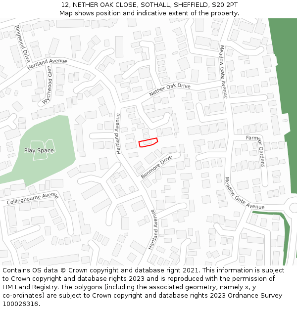 12, NETHER OAK CLOSE, SOTHALL, SHEFFIELD, S20 2PT: Location map and indicative extent of plot