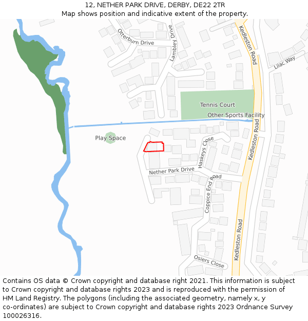 12, NETHER PARK DRIVE, DERBY, DE22 2TR: Location map and indicative extent of plot