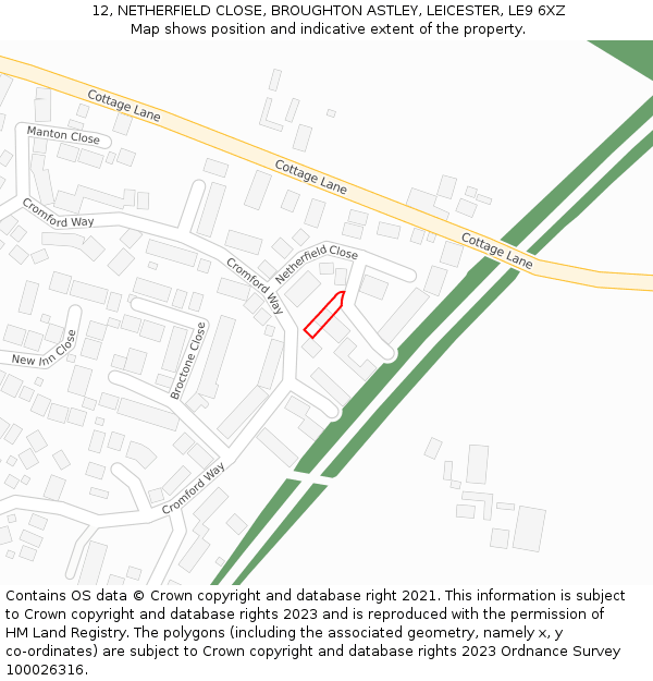 12, NETHERFIELD CLOSE, BROUGHTON ASTLEY, LEICESTER, LE9 6XZ: Location map and indicative extent of plot