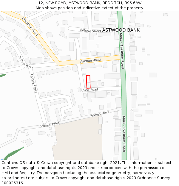 12, NEW ROAD, ASTWOOD BANK, REDDITCH, B96 6AW: Location map and indicative extent of plot