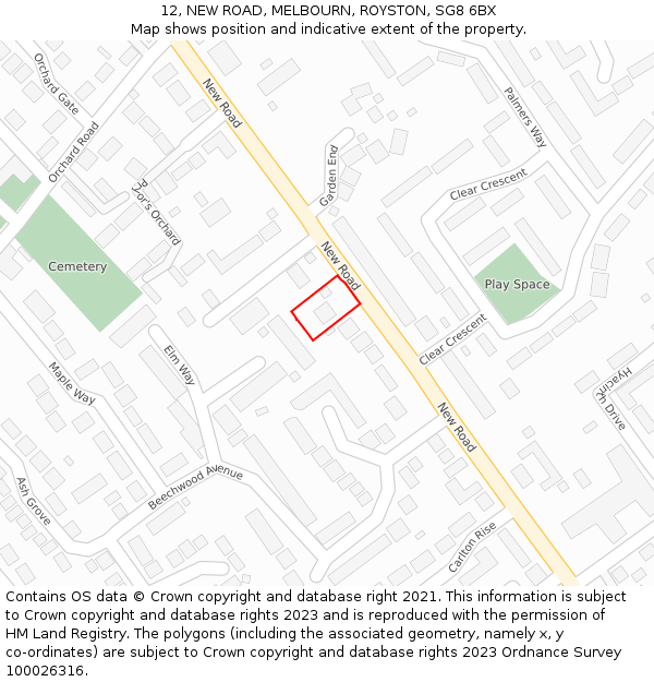 12, NEW ROAD, MELBOURN, ROYSTON, SG8 6BX: Location map and indicative extent of plot